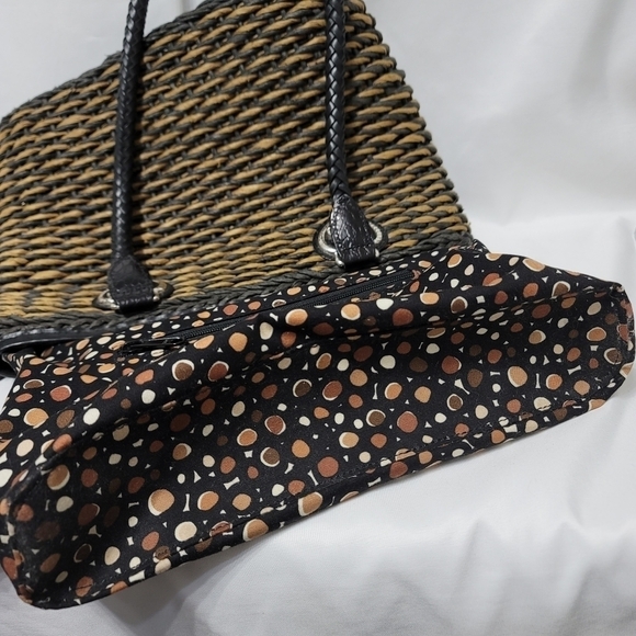 Vintage Brighton Raffia Straw Leather Trim Shoulder Bag - Black & Tan - Picture 13 of 16